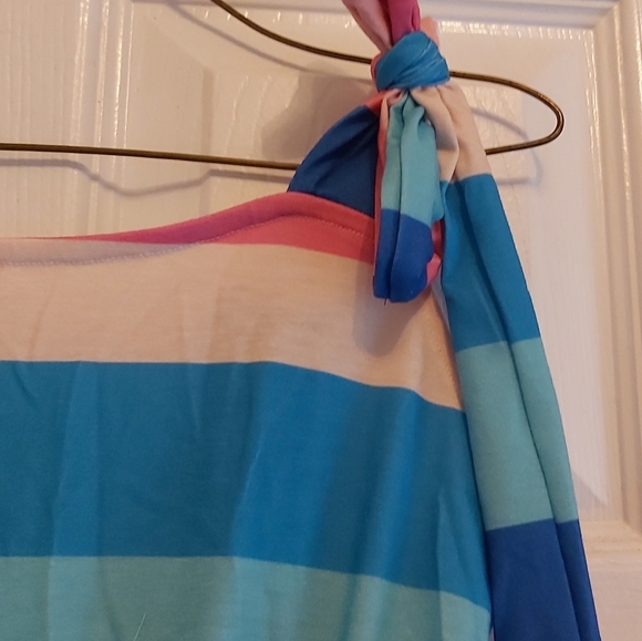 081. Multicolor Color Block Striped BowKnot Straps Maxi Dress Size S - Picture 8 of 16